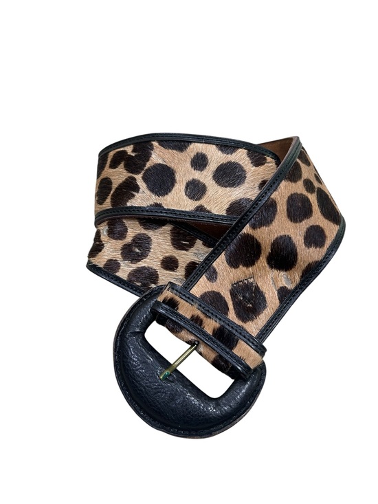 The Unbranded Brand Accessories - Vtg Ann Taylor Leopard dot Print Wide cow hide leather Belt Black Trim sz small